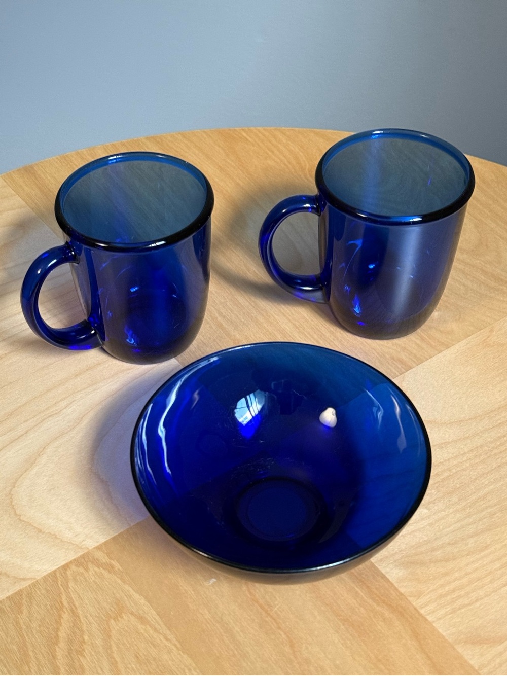 Set of 3 Cobalt Blue Arcoroc France Mugs Bowl Vintage Diningware